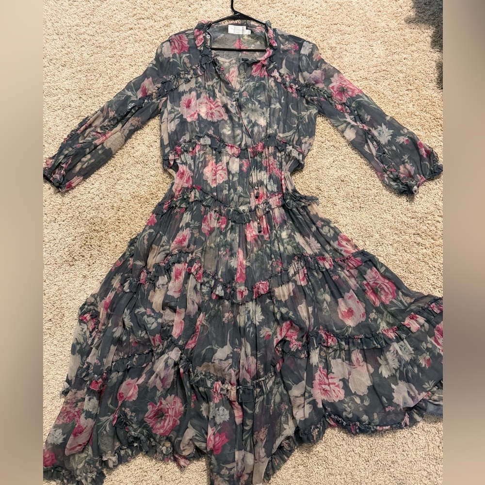 Zimmermann Silk Floral-Print Iris Ruffle Resort Dress - Size 1/US 6 - Picture 3 of 7